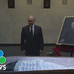 President Putin Lays Flowers At Coffin Of Soviet Leader Mikhail Gorbachev