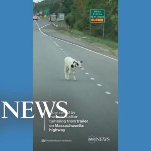 Cow saved by motorists after tumbling from trailer on highway