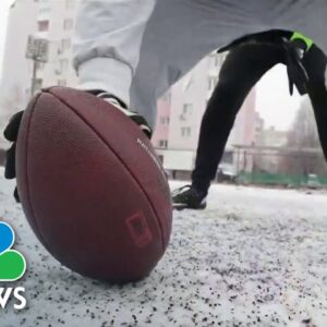 Ukrainian soldiers playing American football