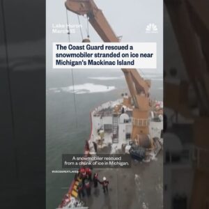 The Coast Guard rescued a snowmobiler stranded on ice near Michigan's Mackinac Island