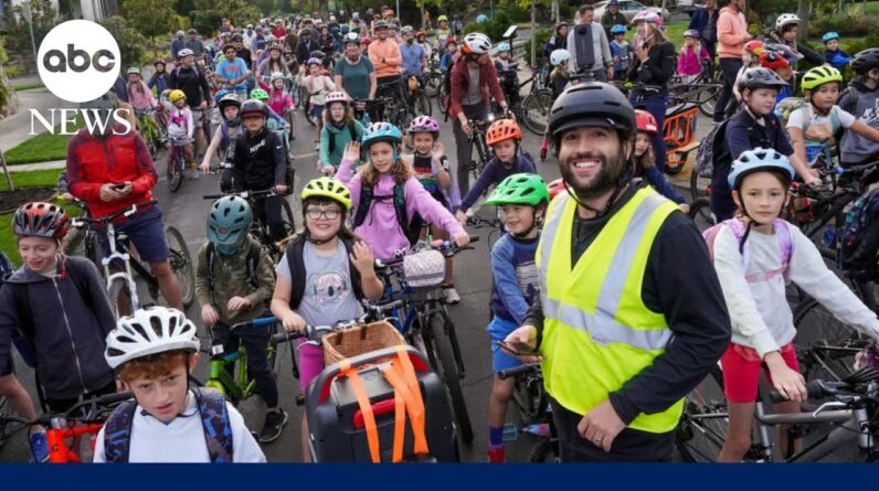 ‘Bike bus’ movement gains traction, drawing kids and celebrities