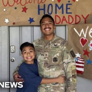 Father makes it home from overseas deployment for son’s birthday