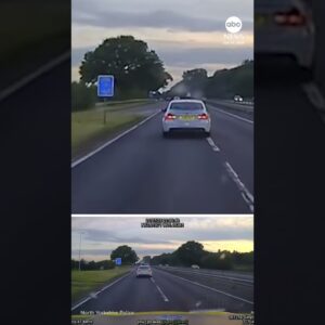 UK police pursuit ends with car flying over roundabout