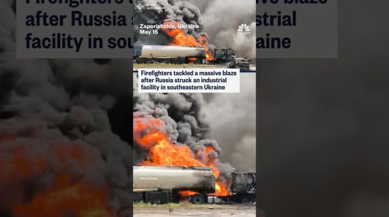 Firefighters tackled a massive blaze after Russia struck an industrial facility in Ukraine