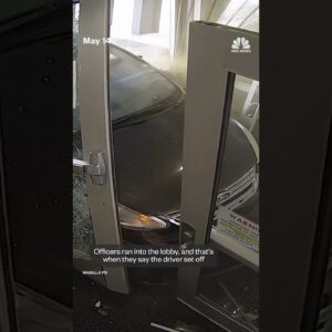 Footage captures a man crashing his car into an Alaskan police station