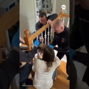 First responders rescue two-year old with head stuck between bannister posts