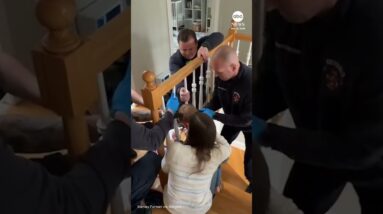 First responders rescue two-year old with head stuck between bannister posts