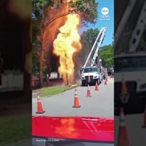 Small spark from power lines ignites natural gas leak