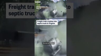 Train crashes into septic truck in Virginia