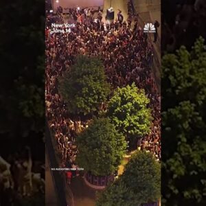 Bird's-eye views of Knicks fans celebrating