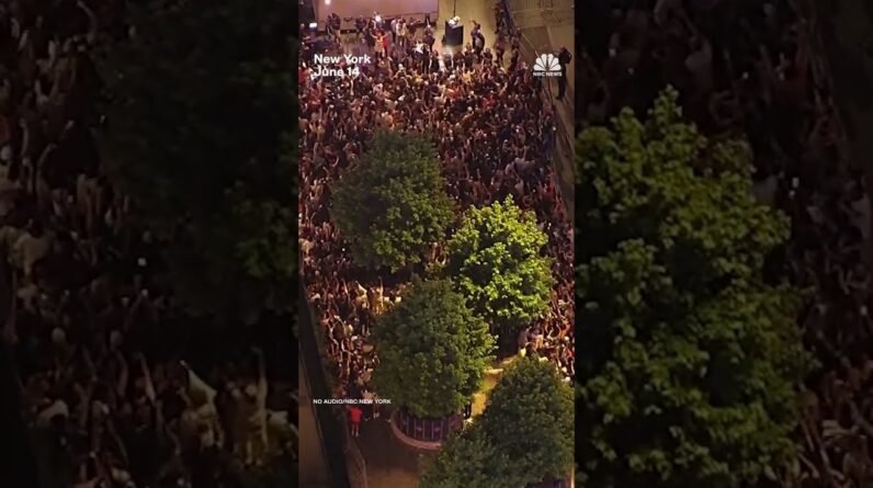 Bird's-eye views of Knicks fans celebrating