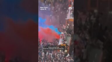Chaotic scenes as New Yorkers celebrate Knicks' win