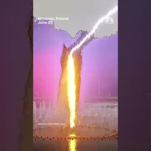 Lightning strikes fountain in Poland as children play nearby amid heat wave