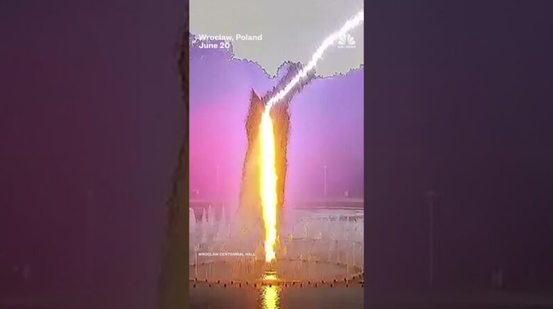 Lightning strikes fountain in Poland as children play nearby amid heat wave