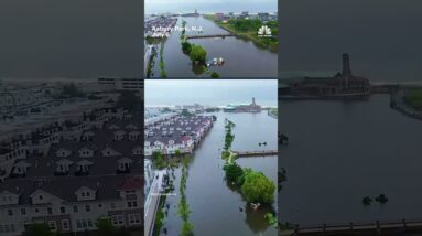 Drone footage shows flooded streets of New Jersey town