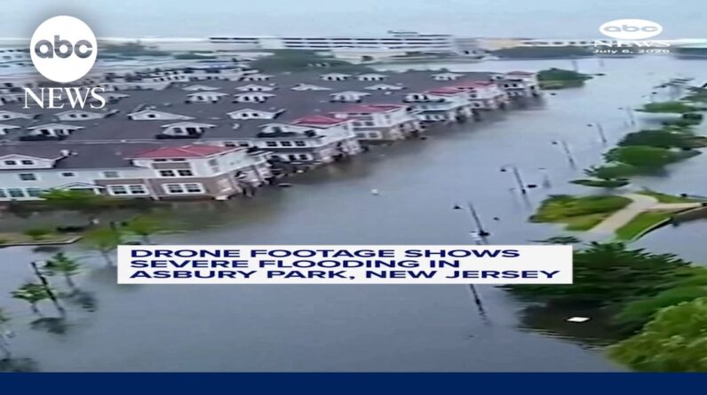 Drone videos show severe flooding in Asbury Park, New Jersey